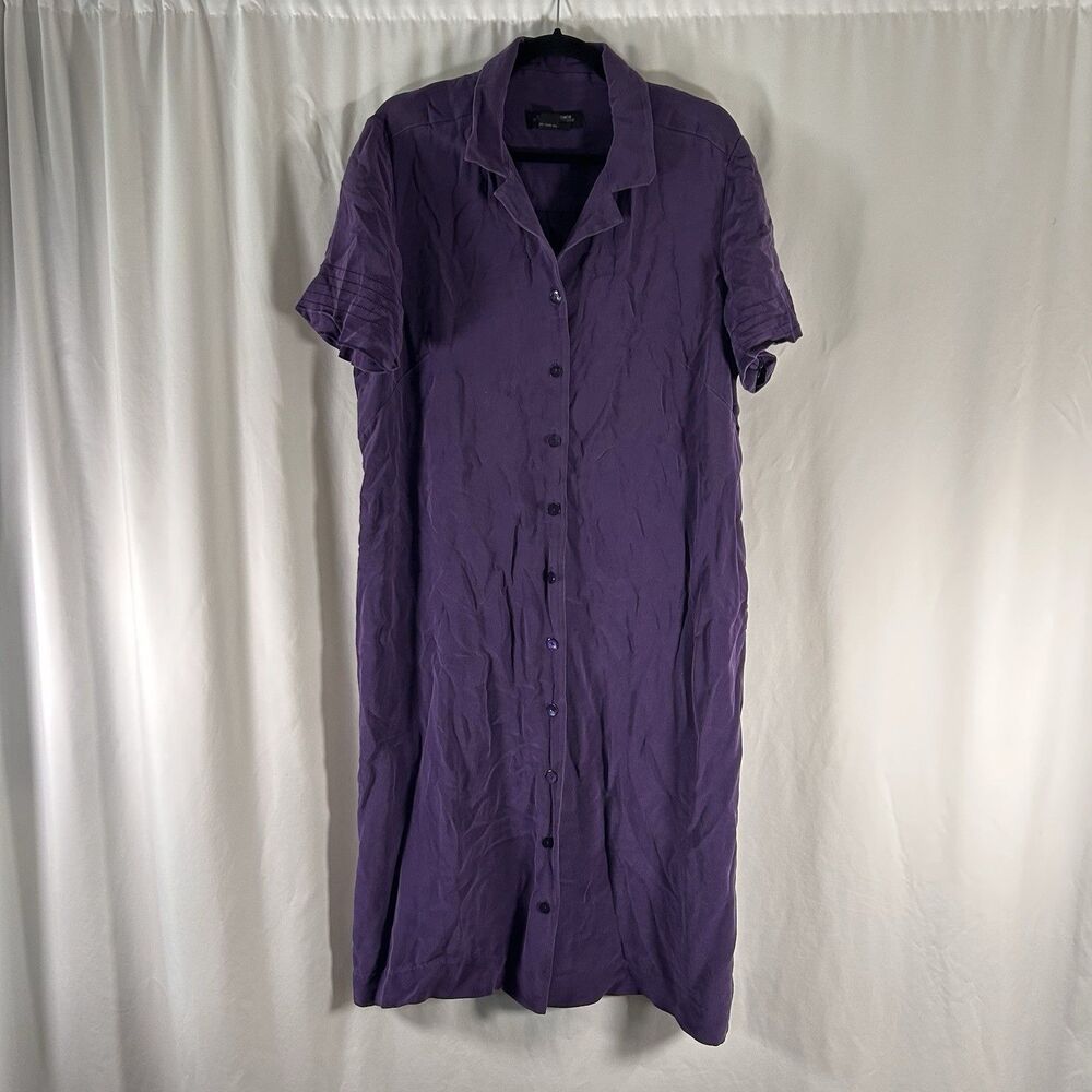 Cynthia Howie 100% Silk Dress Women's 18W Purple Button Up Midi Short Sleeve